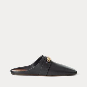 Ralph Lauren Black Leather Slip-On Mules with Gold Buckle